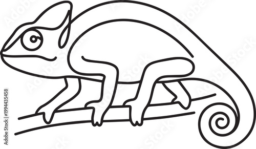 Chameleon profile with prehensile tail in continuous line art - Adobe Illustrator Artwork