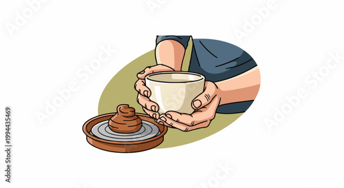 Hands carefully shaping a clay vessel on a potter's wheel