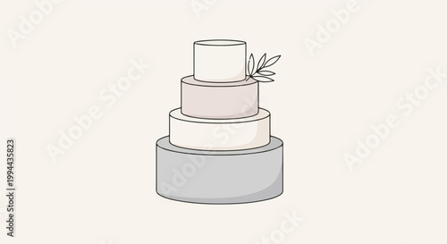 Four-tier round cake with a decorative branch on the top