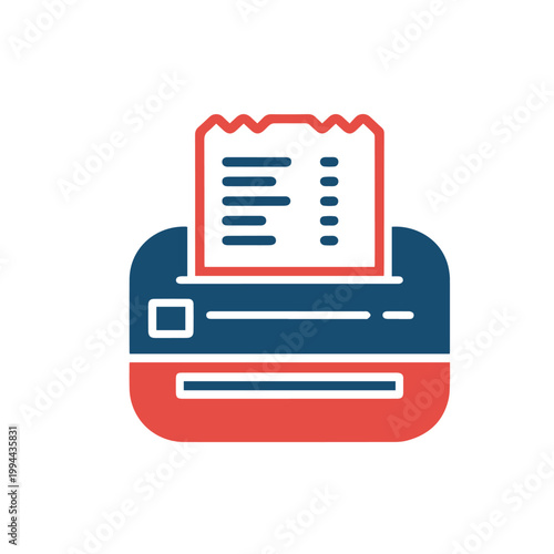 A modern printer icon in blue and red shows a paper receipt emerging from its slot
