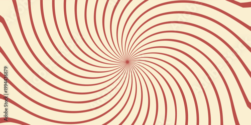 Circus background of spiral red beige rays vector illustration. Vintage radial pattern with sunbeams or starburst strip. Circus, carnival, summer fair or chapiteau backdrop.
