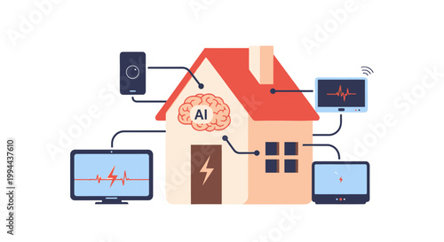 Smart Home Integration with Artificial Intelligence Technology. EPS Editable. Vector Illustrations.