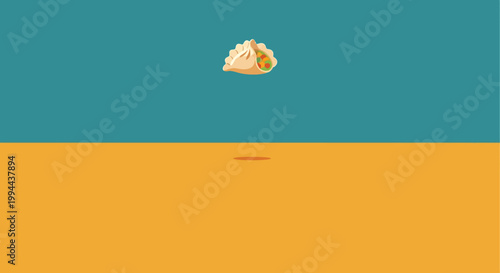Minimalist Vector Illustration of Single Chinese Jiaozi Dumpling on Split Background