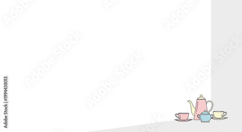 Minimalist Tea Set Vector Illustration with Copy Space