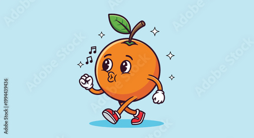 Cute Cartoon Orange Character Whistling and Walking Happily.