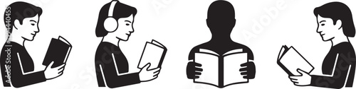 Reader icon set education learning and study symbols