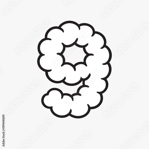 Cloud-shaped number nine illustration vector