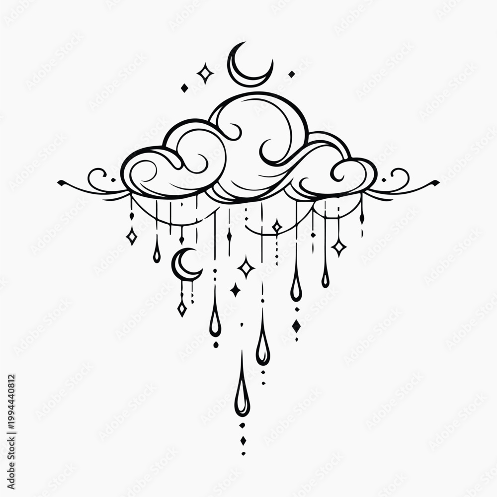 Obraz premium Celestial cloud with hanging stars vector