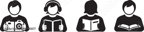 Reader icon set education learning and study symbols