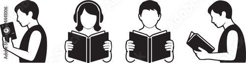 Reader icon set education learning and study symbols