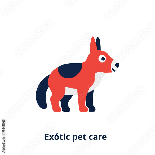 Cute cartoon fox-like animal illustration with text 'Exotic pet care'