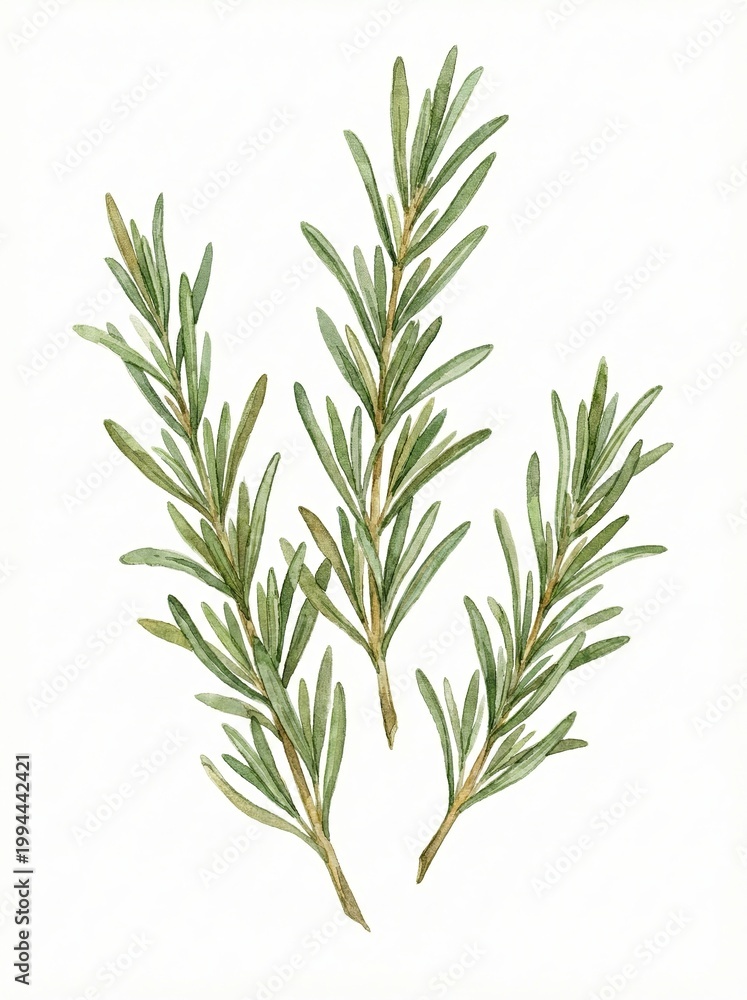 Fototapeta premium Vertical rosemary herb branches watercolor illustration spice plant art isolated on white background
