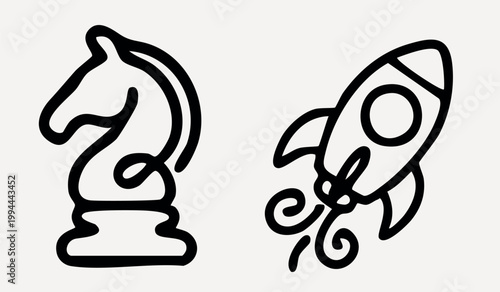 Chess knight rocket icons creativity vector set