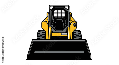 Front view of yellow skid steer loader on white background
