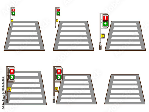 横断歩道と信号機のイラスト素材セット