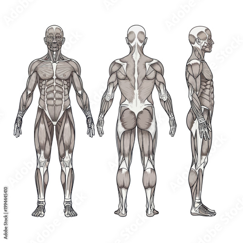 Anatomy Human Muscular System - Front, Back, Side Views