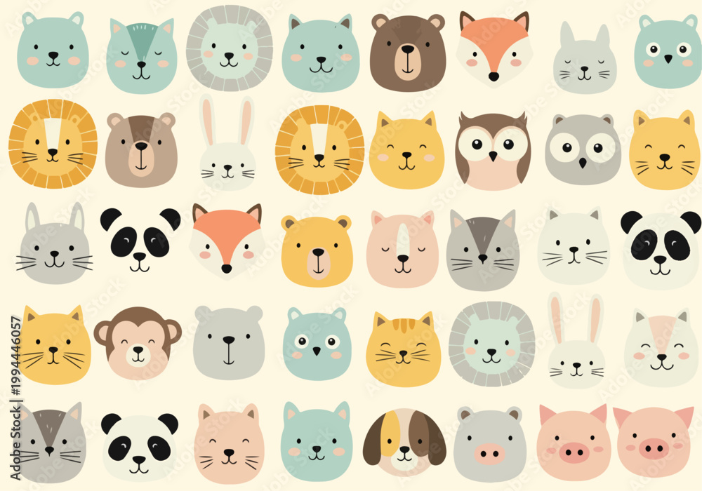 Fototapeta premium Modern decorative pattern with woodland creatures in soft and balanced colors