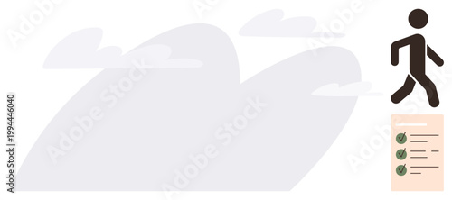 Goal setting, productivity, achievement, progress tracking, task management, motivation. Minimalist person walking near a checklist. Productivity and achievement concept