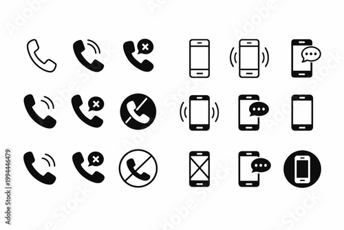  "Phone Call Icons Set - Communication Contact Symbols Vector Collection"
