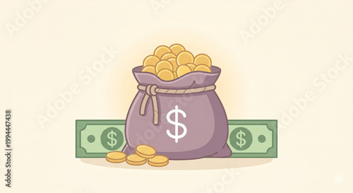 Ilustrasi Uang Tunai dan Koin Minimalis