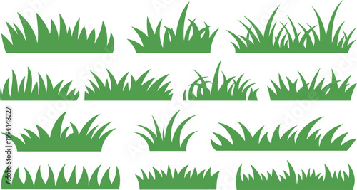 Grass silhouettes collection, green lawn borders nature ground elements vector illustration set