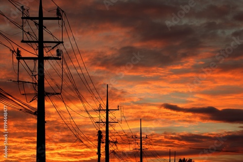 power lines at sunset