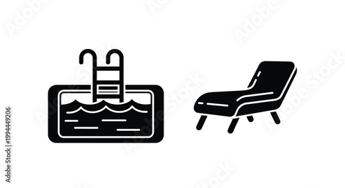 Poolside relaxation icons featuring a swimming pool and lounge chair silhouette