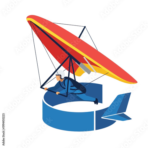 Hang Glider Pilot Soaring in Blue Sky, Extreme Sport Adventure