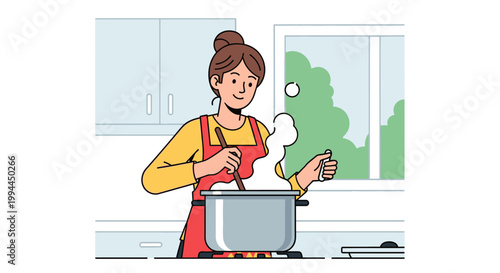 Woman cooking in kitchen vector illustration culinary lifestyle food preparation