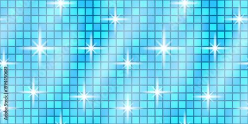 Disco blue sequin and background glitter texture with backdrop purple glam. Dance tile pattern and ball party seamless with mosaic retro sparkle. Floor disco bg and iridescent background shiny.