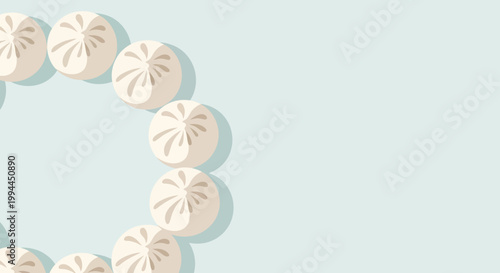 Minimalist Illustration of Chinese Steamed Baozi Dumplings Arranged in Circle on Light Blue Background