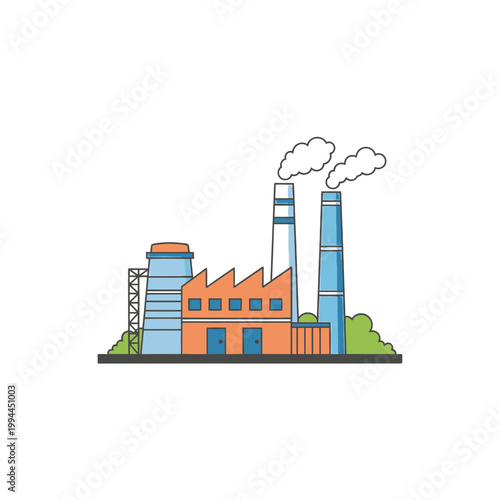 Industrial Factory Building Illustration with Smoking Chimneys