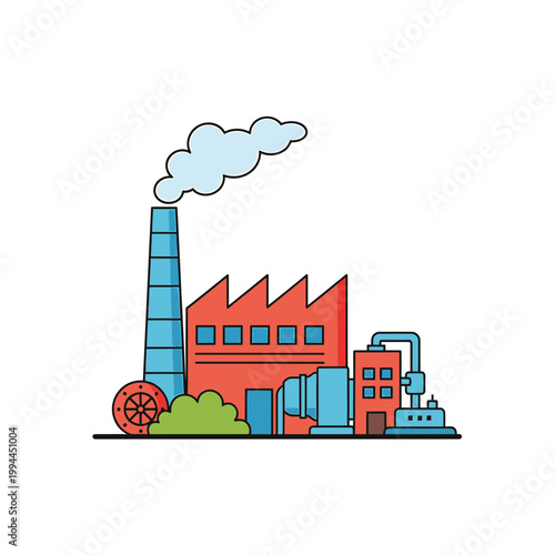 Modern flat vector illustration of an industrial factory plant