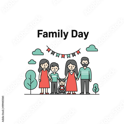 Happy Family Day vector illustration with diverse and inclusive family