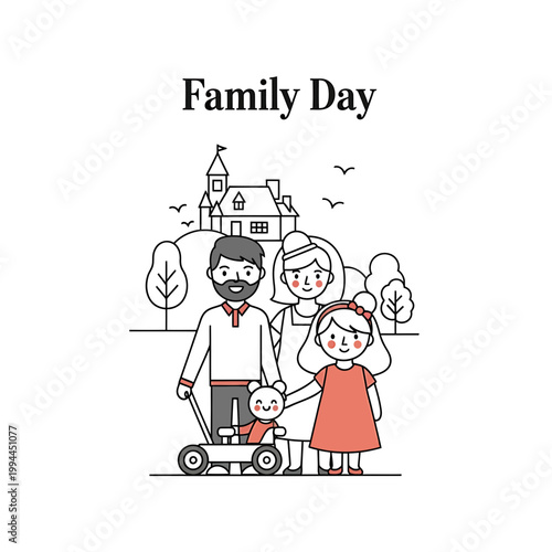 Happy family day vector illustration with parents and children