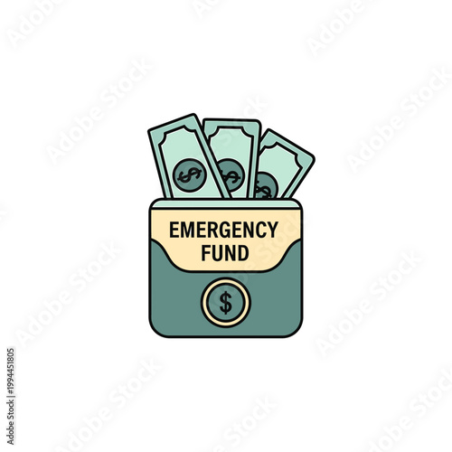 Emergency fund savings box with cash vector illustration