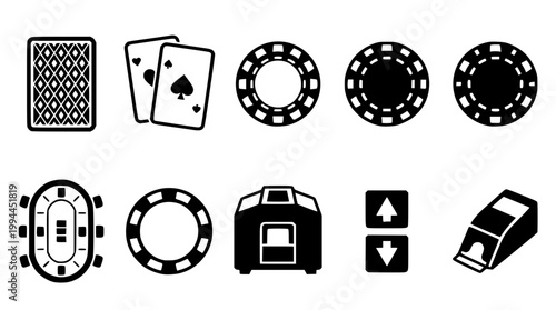 Flat vector graphic icons representing various casino and gambling games