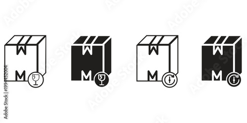 Package, parcel, box, delivery, distribution, import, export and return editable stroke outline flat icons