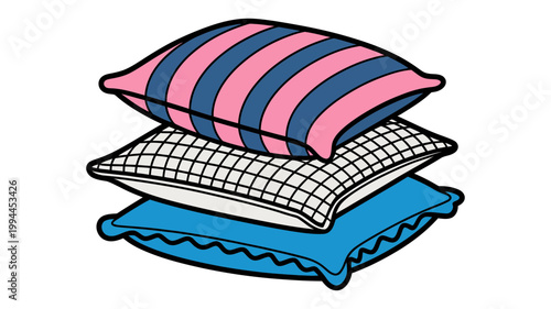 Stack of three patterned pillows with striped checkered solid blue designs checkered decoration interior