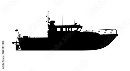 Silhouette of a Powerful Motorboat Cruising on the Water.