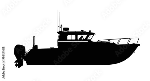 Silhouette of a Powerful Motorboat Cruising on the Water.