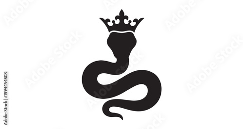 Crowned Serpent Silhouette vector illustration showcasing a stylized coiled serpent adorned with an elaborate royal crown, embodying themes of power, wisdom.