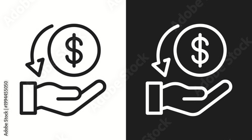Financial exchange icon set depicting money transfer investment and economic transactions in black and white