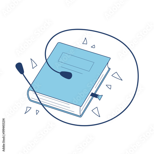 Blue book with headphones on top