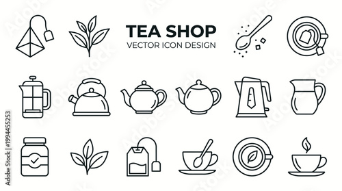 luxury tea shop drink related vector icon user interface graphic design. Contains such icons as tea bag, tea leaf, sugar, brew, brewing, tea cup, assorted teapot, extraction, herb,