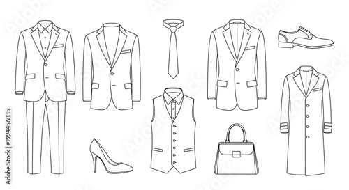 Outlined business attire collection suits accessories and formal wear