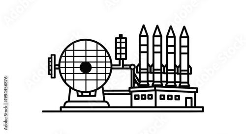 Radar system and missiles isolated vector illustration on white background