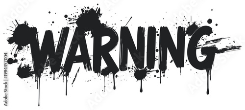 WARNING文字グランジブラシタイポグラフィ インクスプラッシュ警告デザイン Grunge WARNING Typography Brush Ink Splash Warning Text Design
