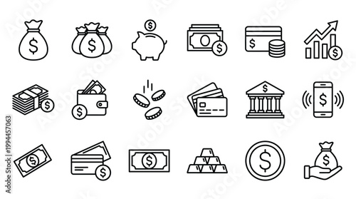 Financial literacy and economic growth a collection of line icons representing money and investment