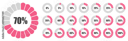 0％から100％まで5％刻みの花型円グラフセット かわいいパーセンテージアイコン素材　0 to 100 Percent Flower Style Circle Chart Icons in 5 Percent Steps Cute Infographic Set
